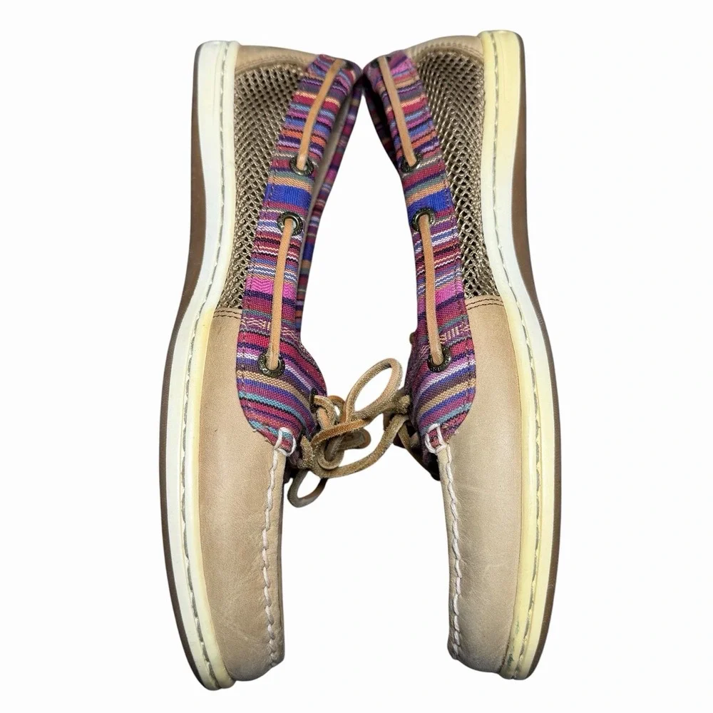Sperry Top-Sider Firefish Caribbean Stripe Boat Shoes Tan Leather 9M Nautical
